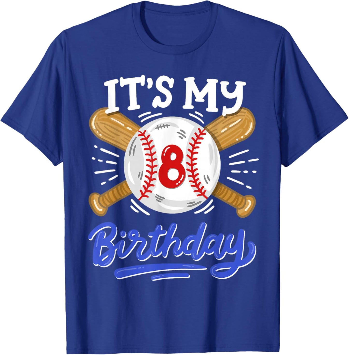 Kids 8th Baseball Birthday Party Boys Sport Fan 8 Years Old T-Shirt - T-Shirt | Royal