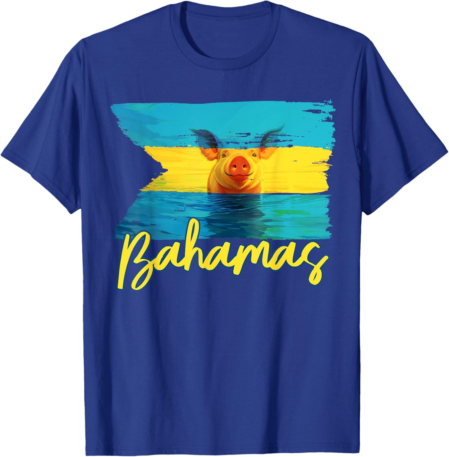 Bahamas Swimming Pig Flag Beach Caribbean Vacation Family T-Shirt - T-Shirt | Royal