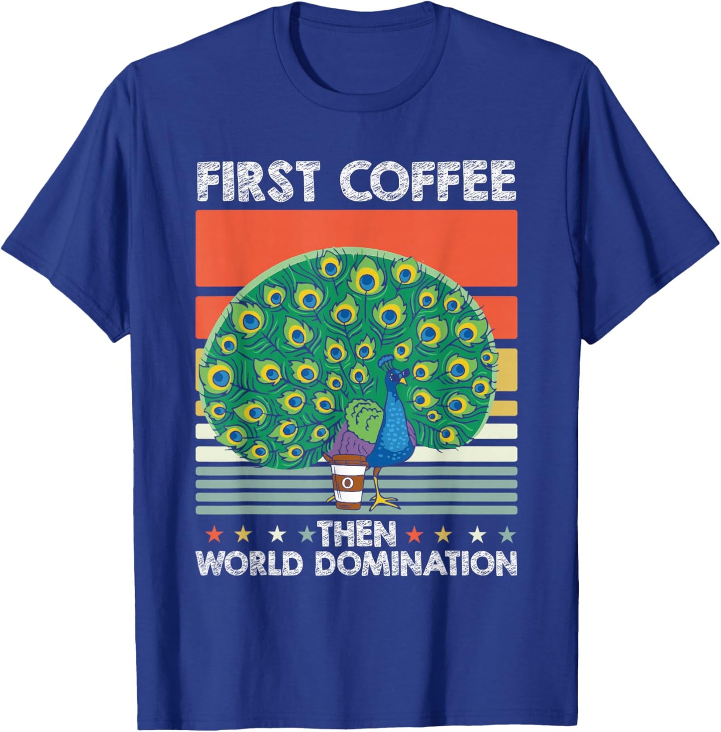 Retro Peafowl Coffee Ornithology - Wildlife Vintage Peacock T-Shirt - T-Shirt | Royal