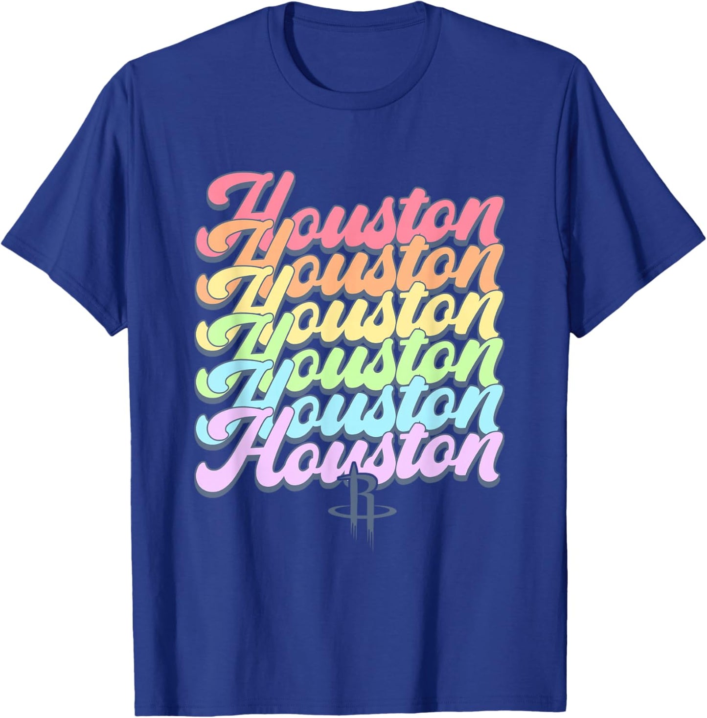 NBA Houston Rockets Pastel Rainbow Pride Stack T-Shirt - T-Shirt | Royal