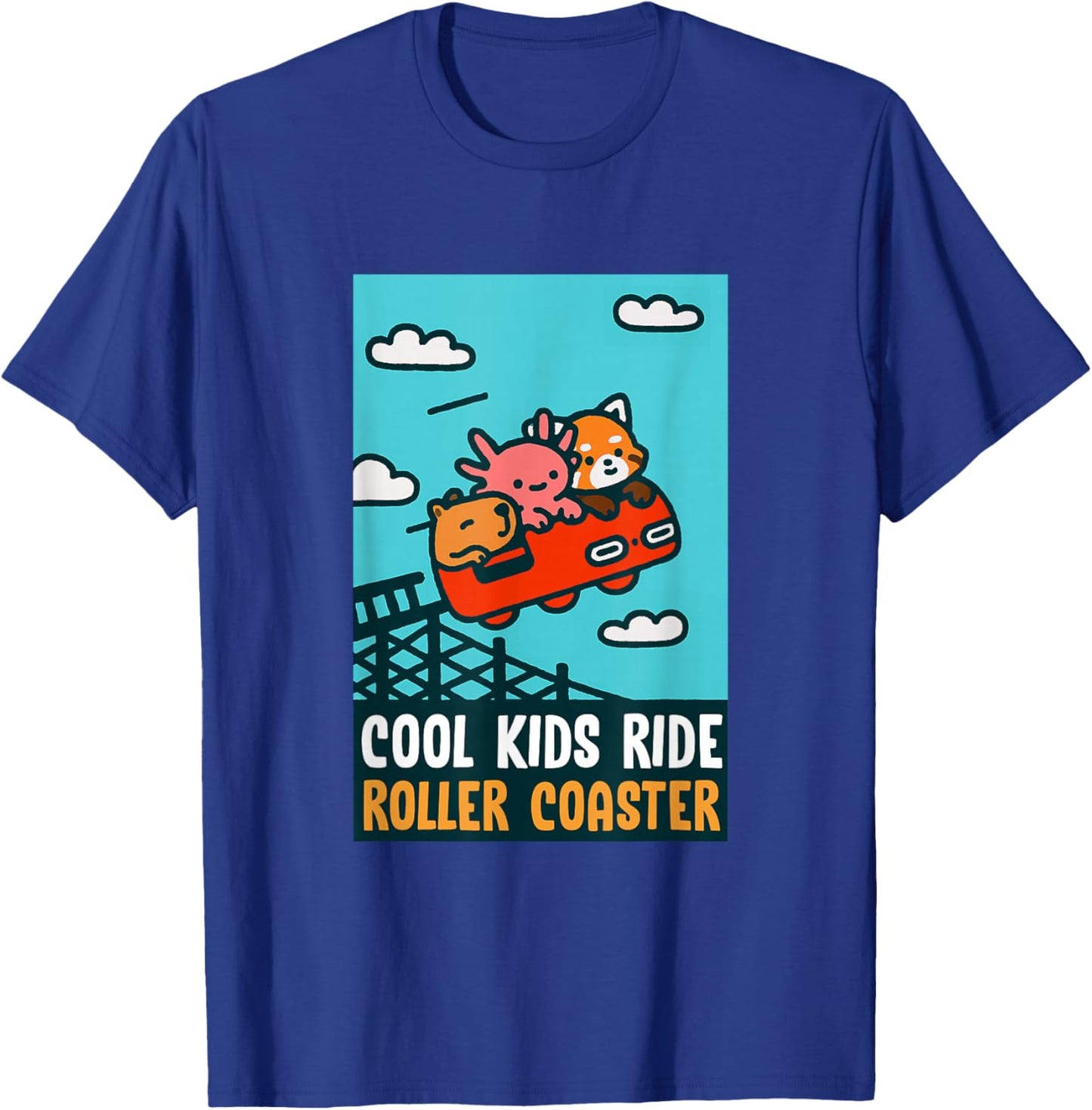 Red Panda, Axolotl, Capybara Riding A Roller Coaster Funny T-Shirt - T-Shirt | Royal