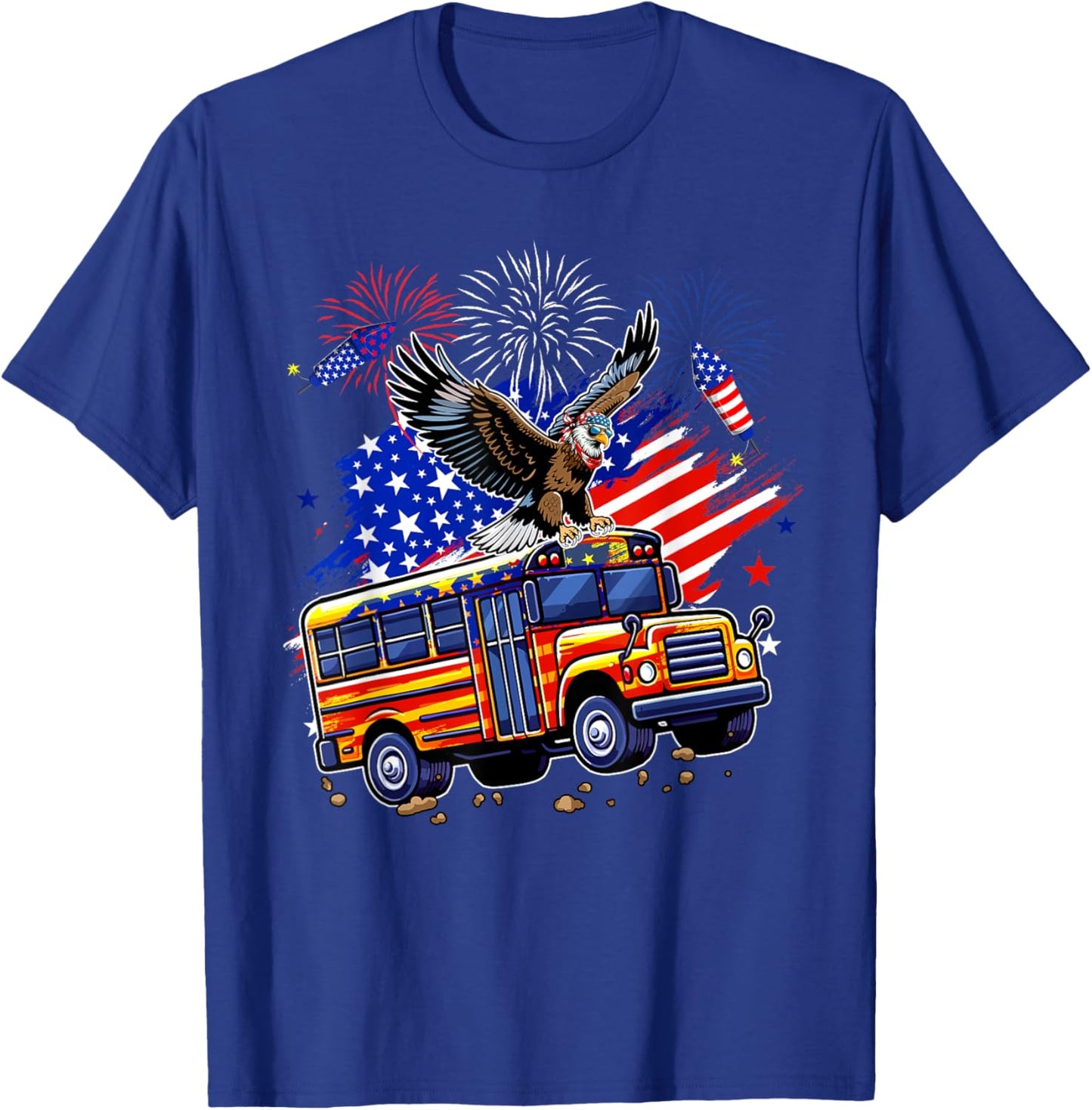 Eagle Sunglasses 4th July US Flag School Bus Driver Lover T-Shirt - T-Shirt | Royal