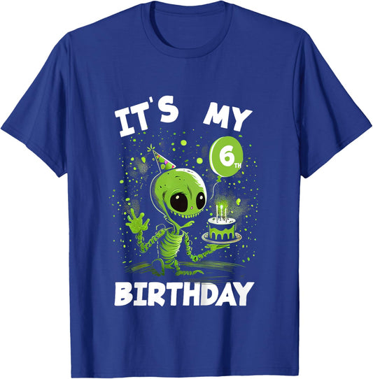 Kids It's my 6th Birthday 6 Year Old Alien T-Shirt - T-Shirt | Royal