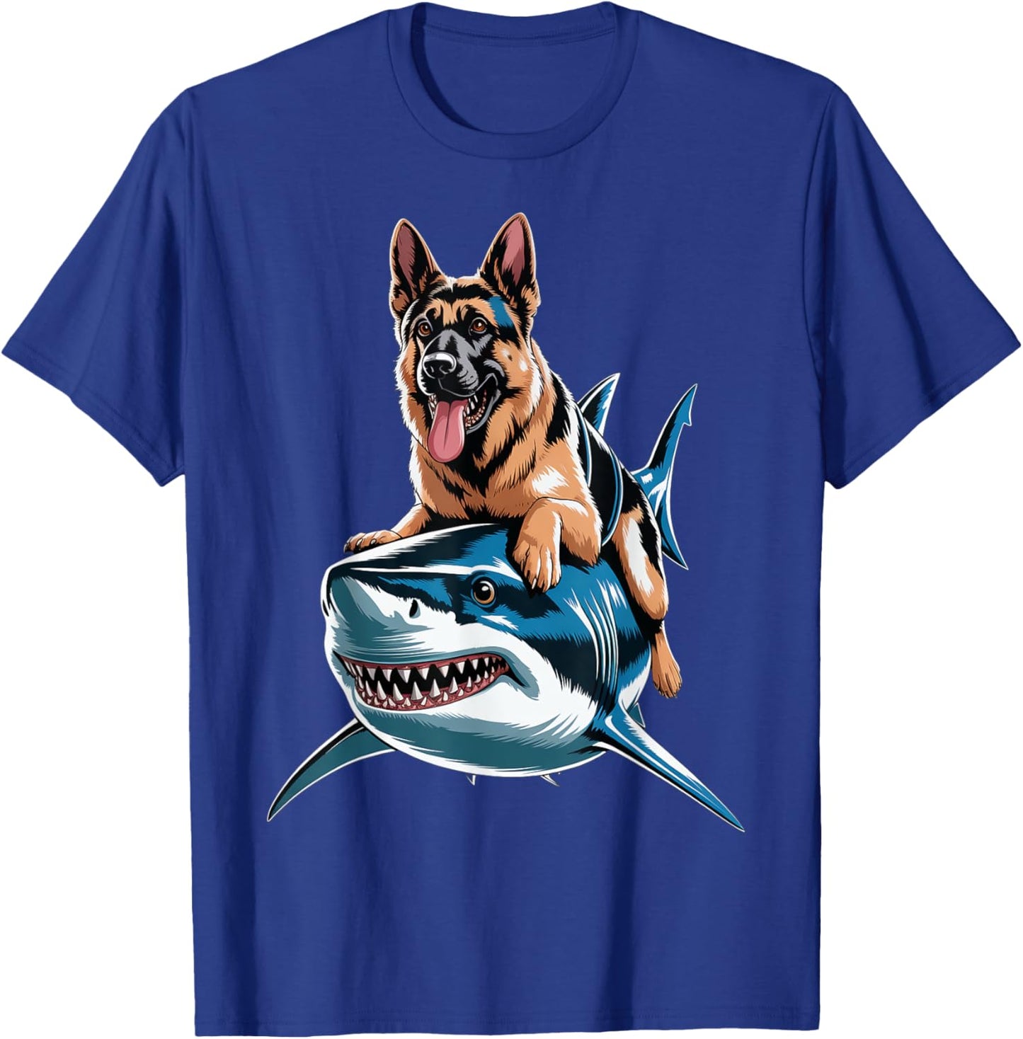 Funny German Shepherd Riding Shark T-Shirt - T-Shirt | Royal