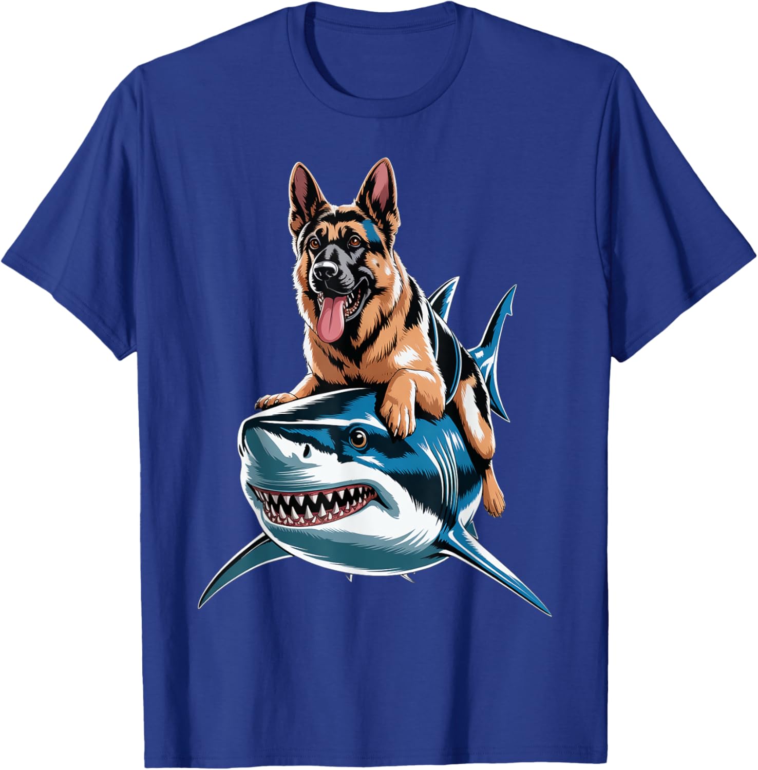Funny German Shepherd Riding Shark T-Shirt - T-Shirt | Royal