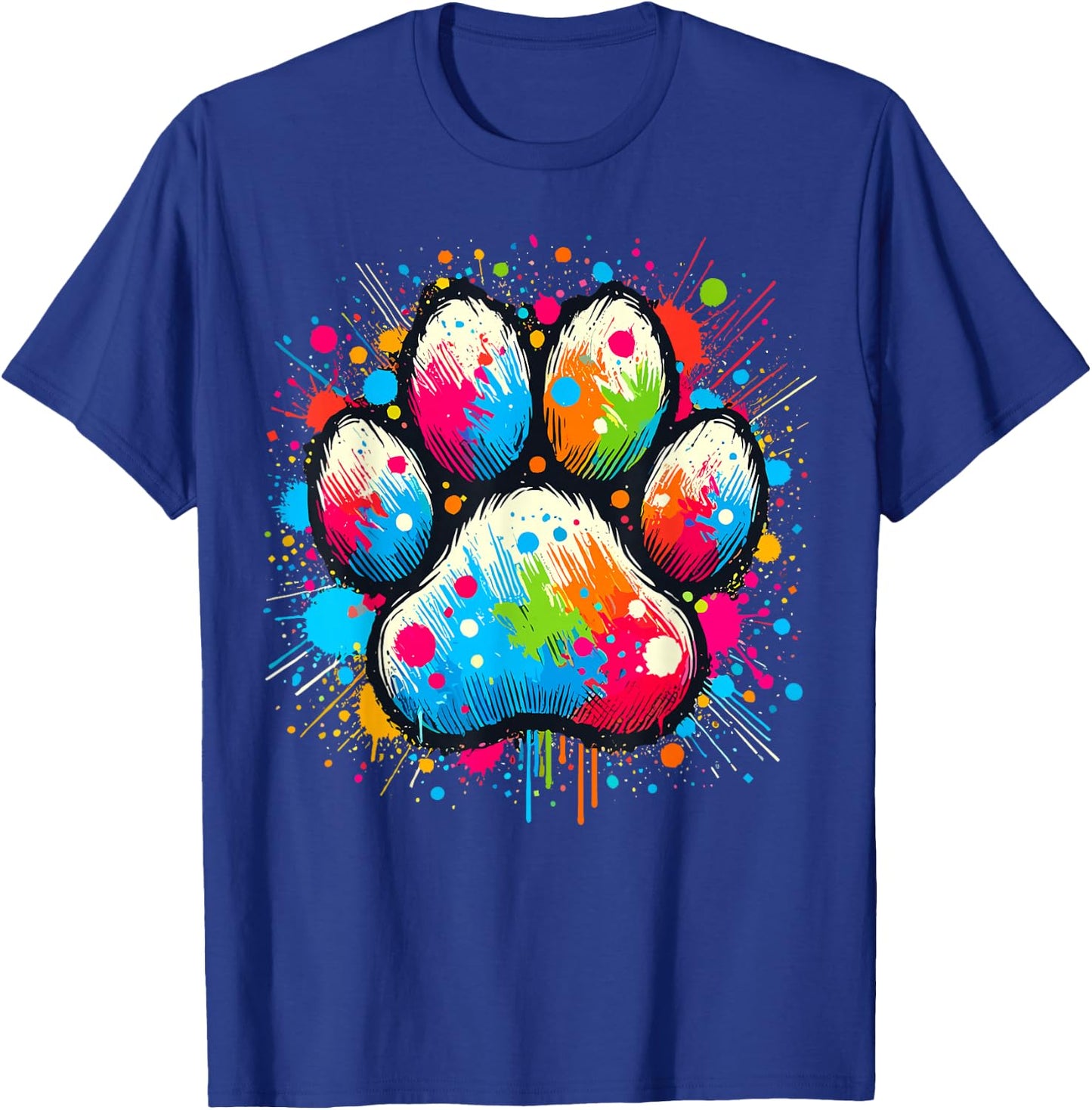 Colorful Paw Dog , -Adults & Kids, Black, Small, Short Sleeve, , Classic Fit T-Shirt - T-Shirt | Royal