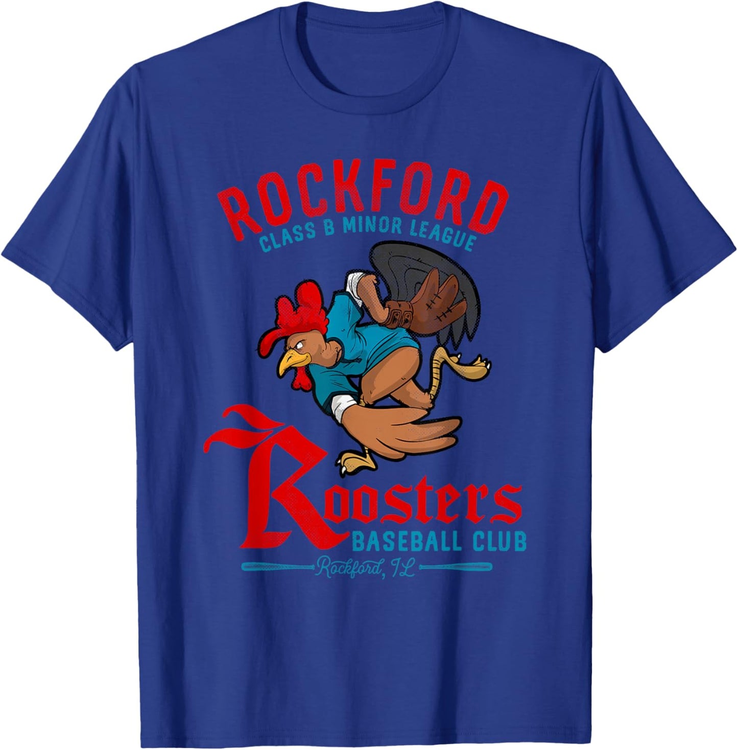 Rockford Roosters Retro Minor League Baseball Team T-Shirt - T-Shirt | Royal