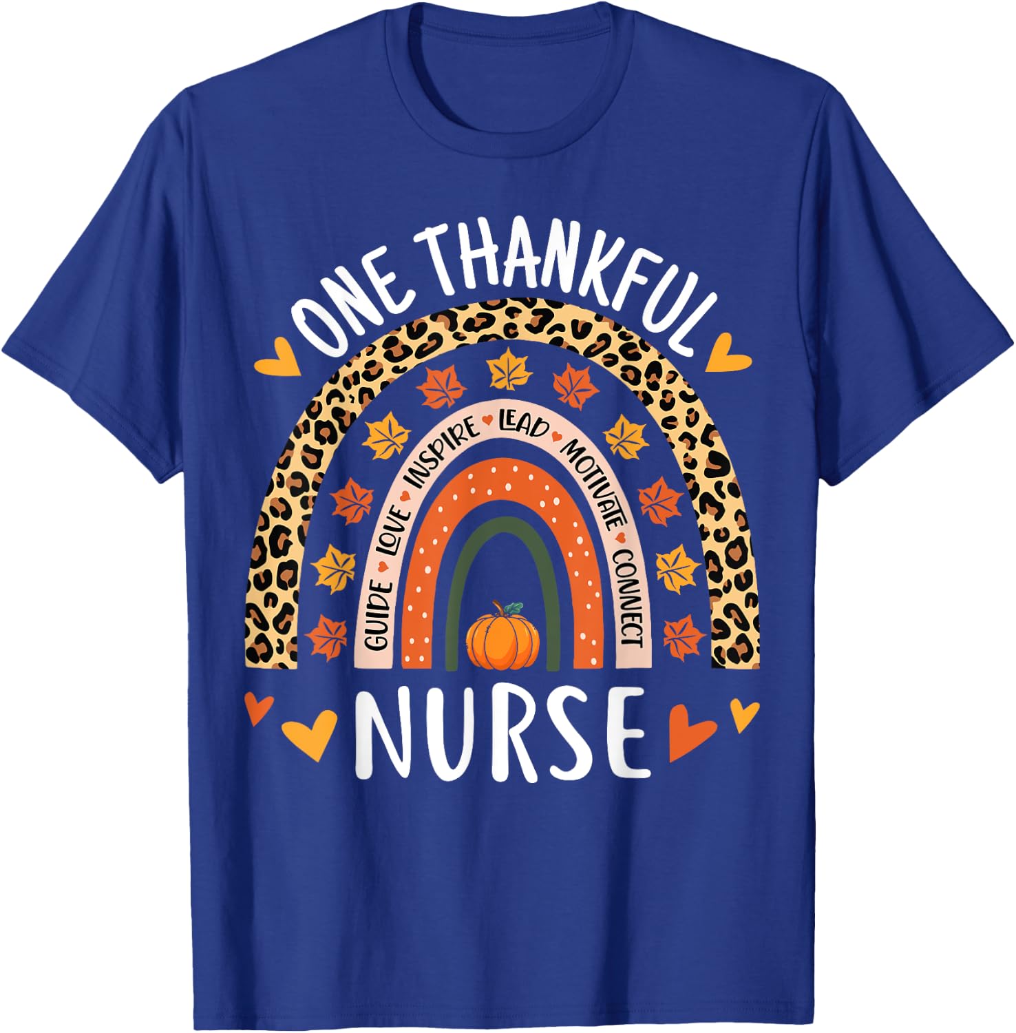 One Thankful Nurse Thanksgiving Rainbow Leopard Nursing T-Shirt - T-Shirt | Royal