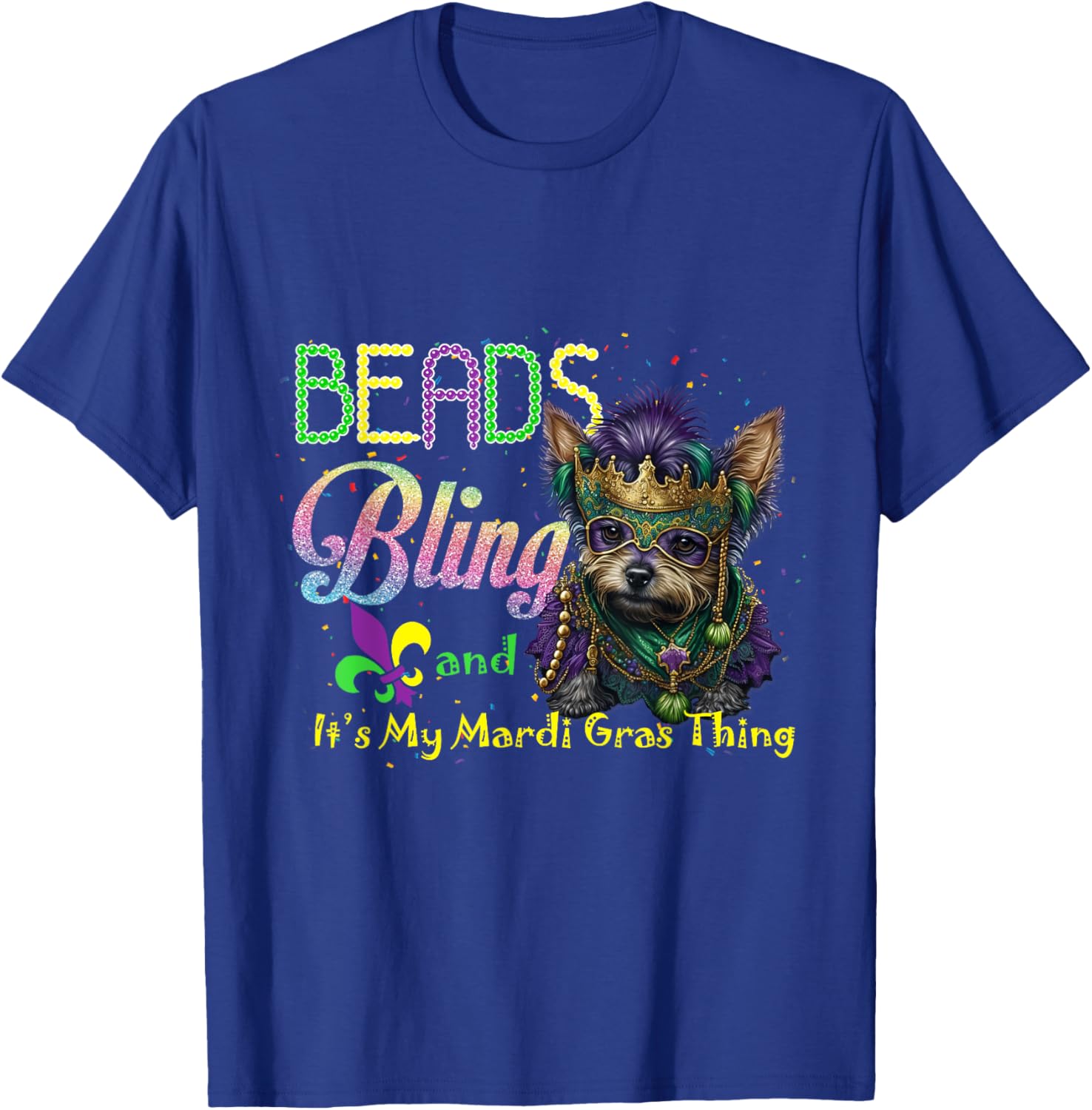 Beads Bling Yorkie Mardi Gras Thing Carnival Masquerade T-Shirt - T-Shirt | Royal