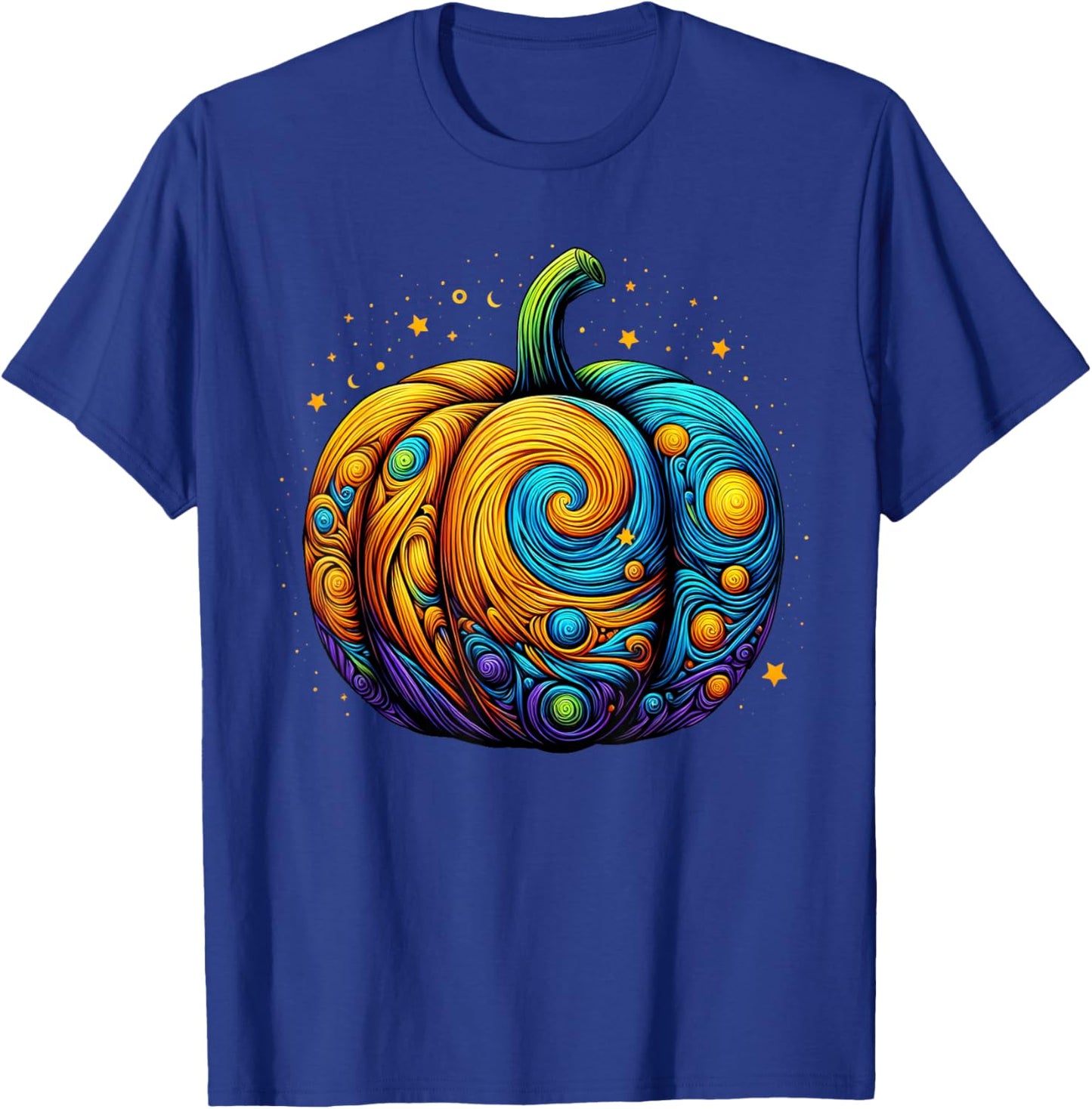 Pumpkin Halloween Starry Night Van Gogh Thanksgiving Fall T-Shirt - T-Shirt | Royal