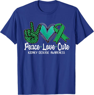 Peace Love Cure Kidney Disease Awareness T-Shirt - T-Shirt | Royal