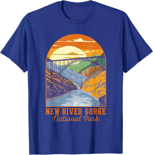 New River Gorge National Park Gift -Adults Cotton, Polyester Blend Black Small Modern Nature Hiking Short Sleeve T-Shirt - T-Shirt | Royal