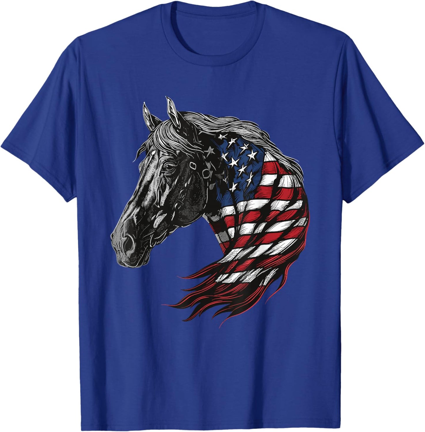Horse Patriotic Equestrian 4th Of July USA American Flag T-Shirt - T-Shirt | Royal