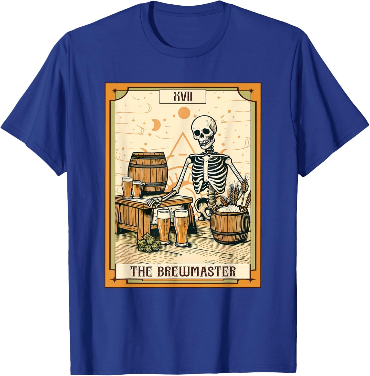 Funny Skeleton Craft Beer Drinking The Brewmaster Tarot Card T-Shirt - T-Shirt | Royal