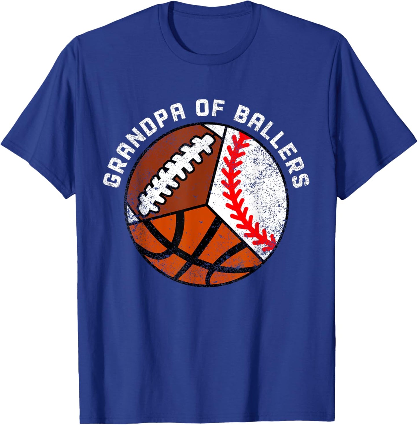 Grandpa Of Ballers Funny Baseball Basketball Football T-Shirt - T-Shirt | Royal