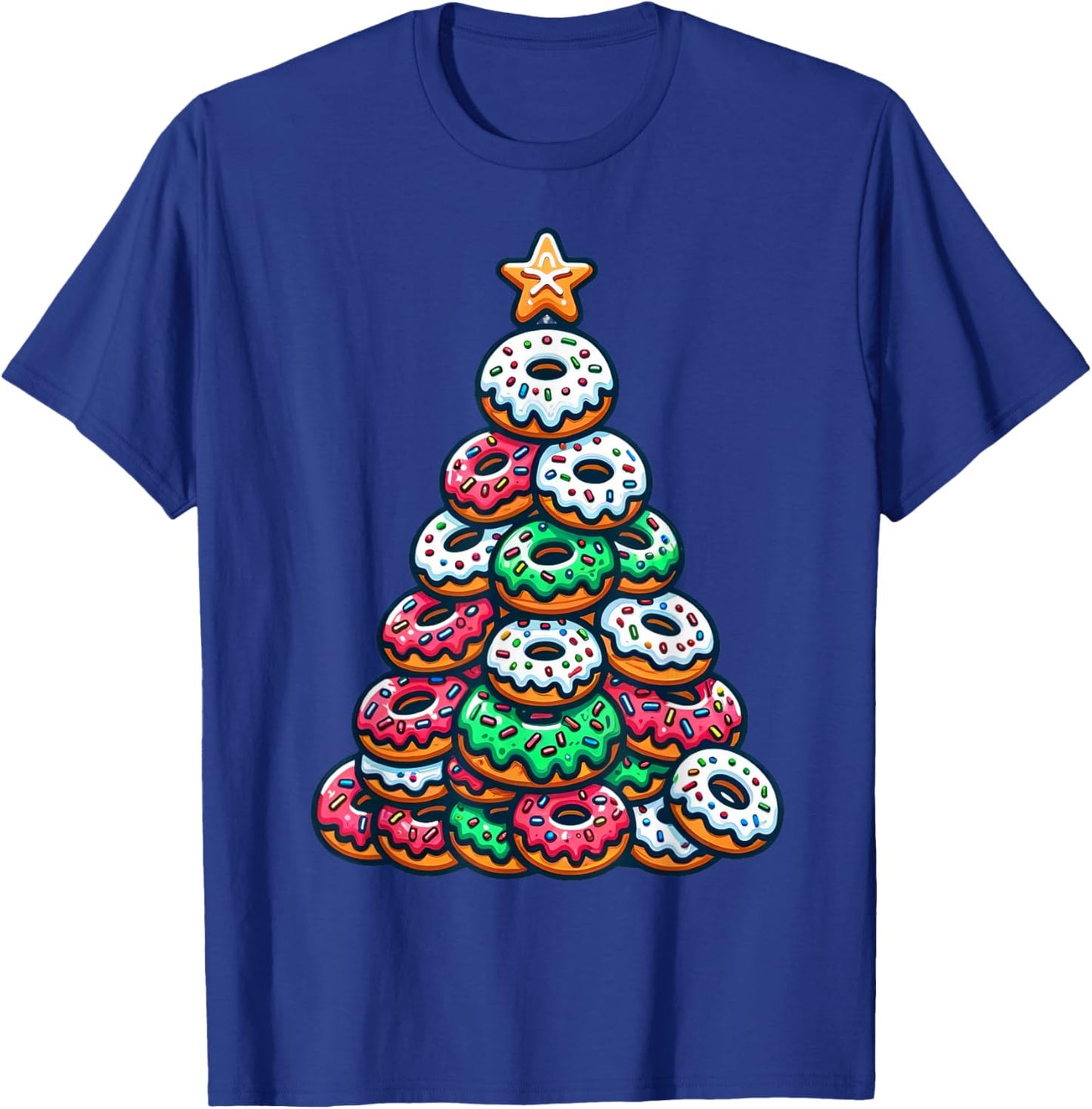 Donuts Christmas Tree Funny Doughnut Xmas Women Men Kids T-Shirt - T-Shirt | Royal