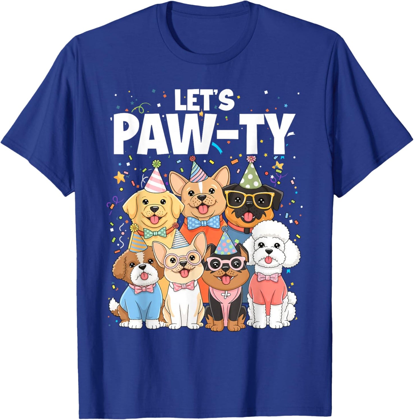 Dog Mom Birthday Dog Bday Boy Girl Let's Pawty Birthday T-Shirt - T-Shirt | Royal