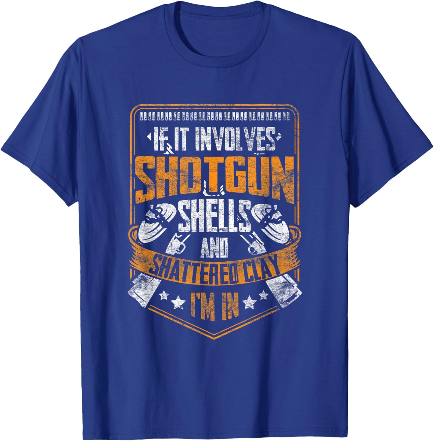 Shotgun Shells and Shattered Clay Funny Trap Skeet Shooting T-Shirt - T-Shirt | Royal