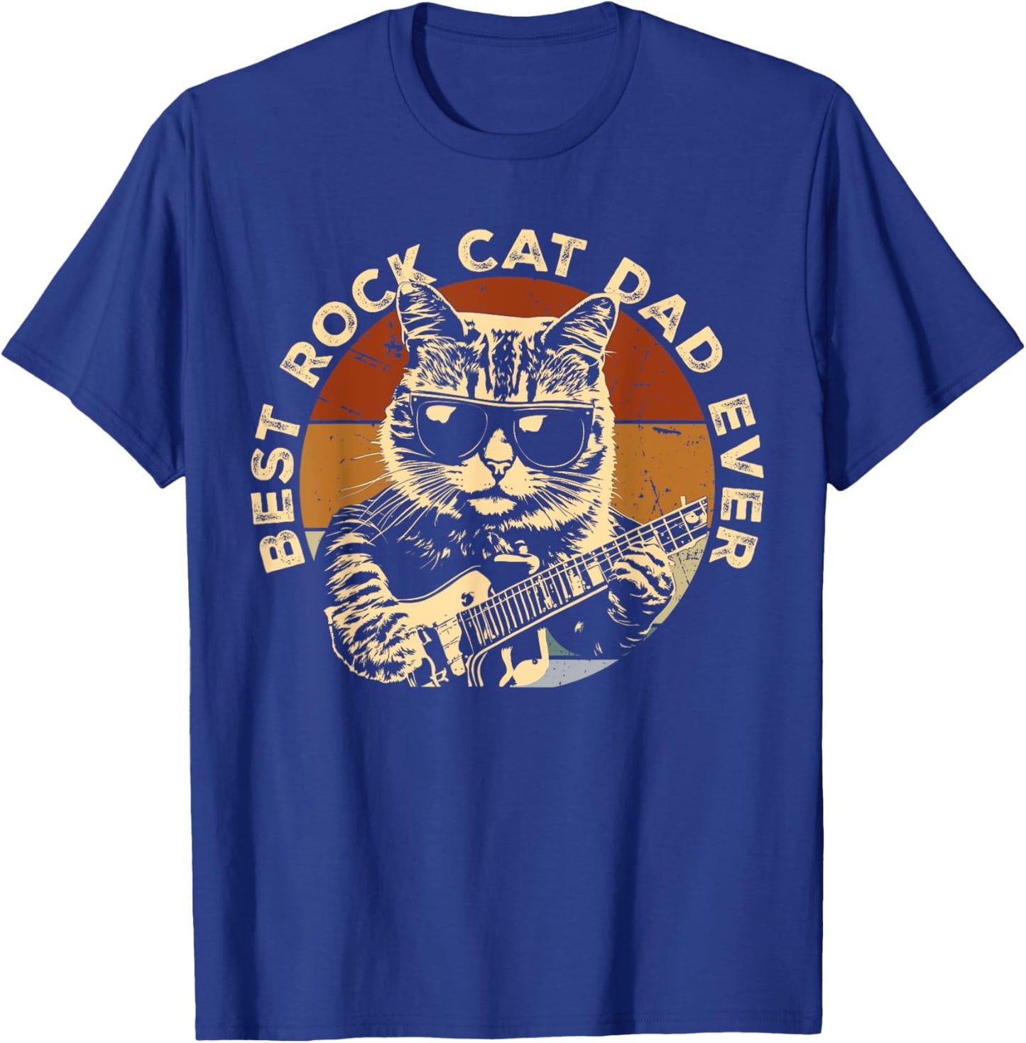 Best Rock Cat Dad Ever Funny Cat Playing Guitar T-Shirt - T-Shirt | Royal
