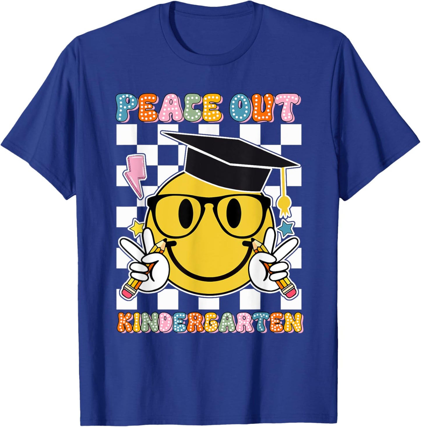 Peace Out Kindergarten Last Day of School Smile Face Kids T-Shirt - T-Shirt | Royal