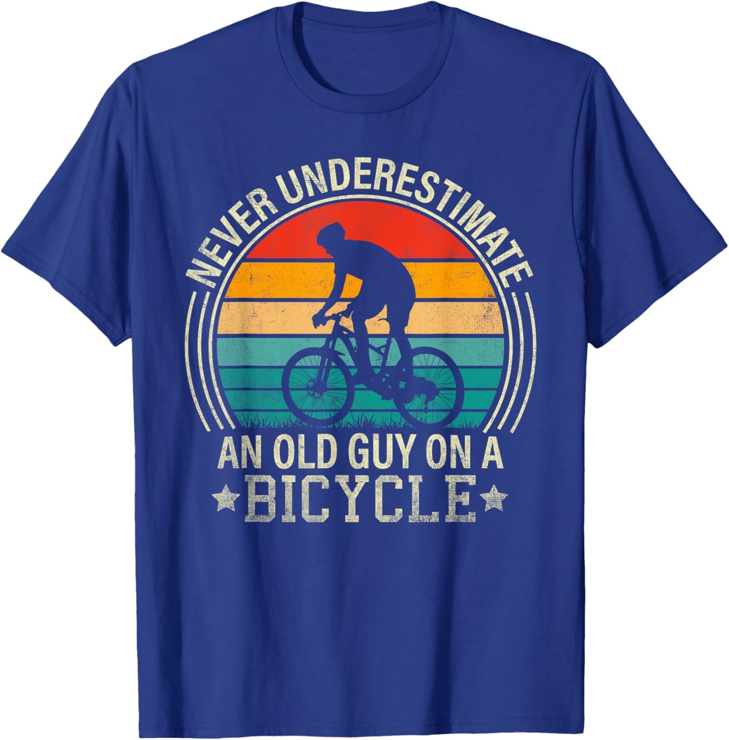 Never Underestimate An Old Guy On A Bicycle Funny Cycling T-Shirt - T-Shirt | Royal