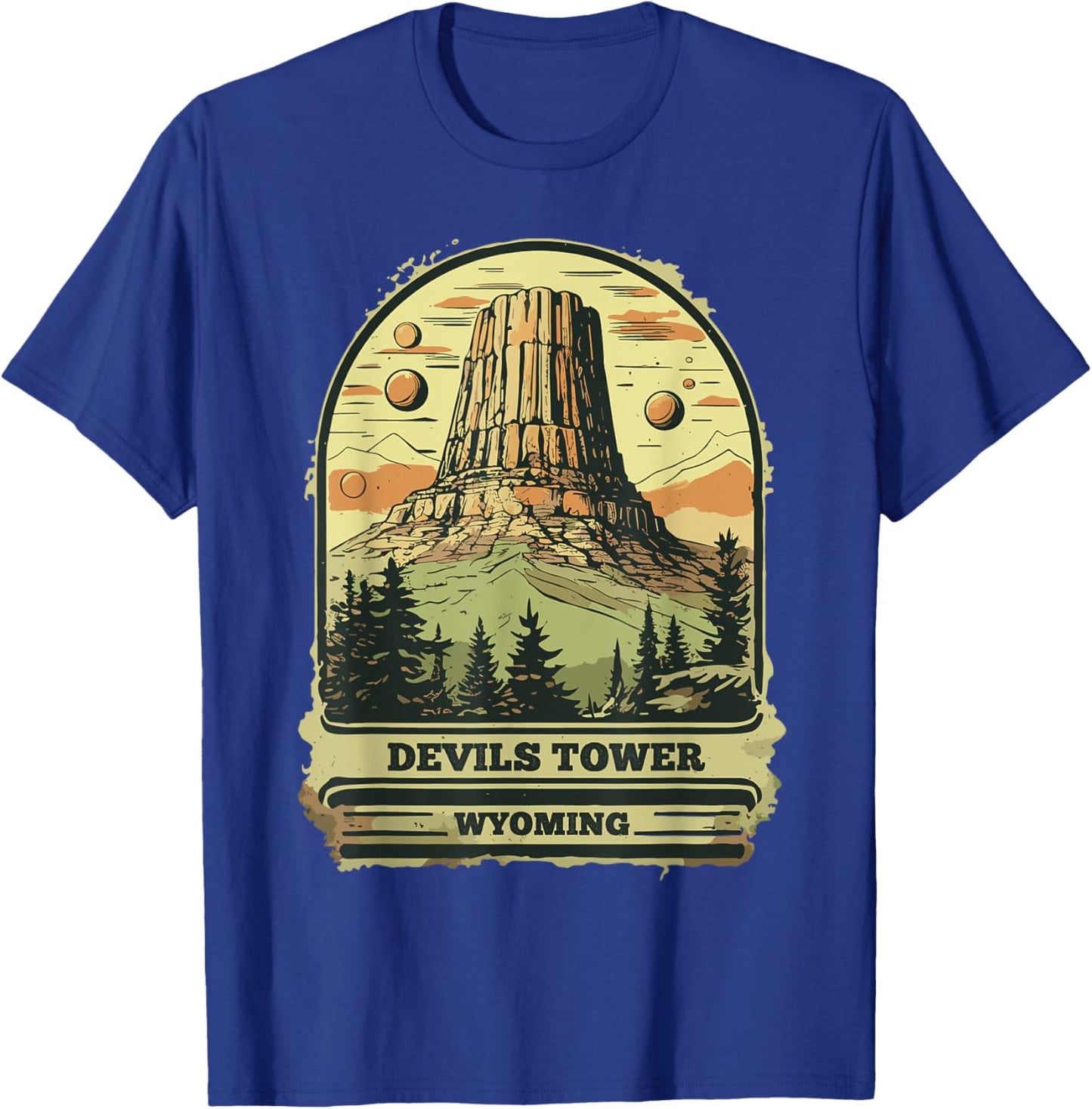 Devils Tower National Monument Wyoming Vintage Retro Travel T-Shirt - T-Shirt | Royal