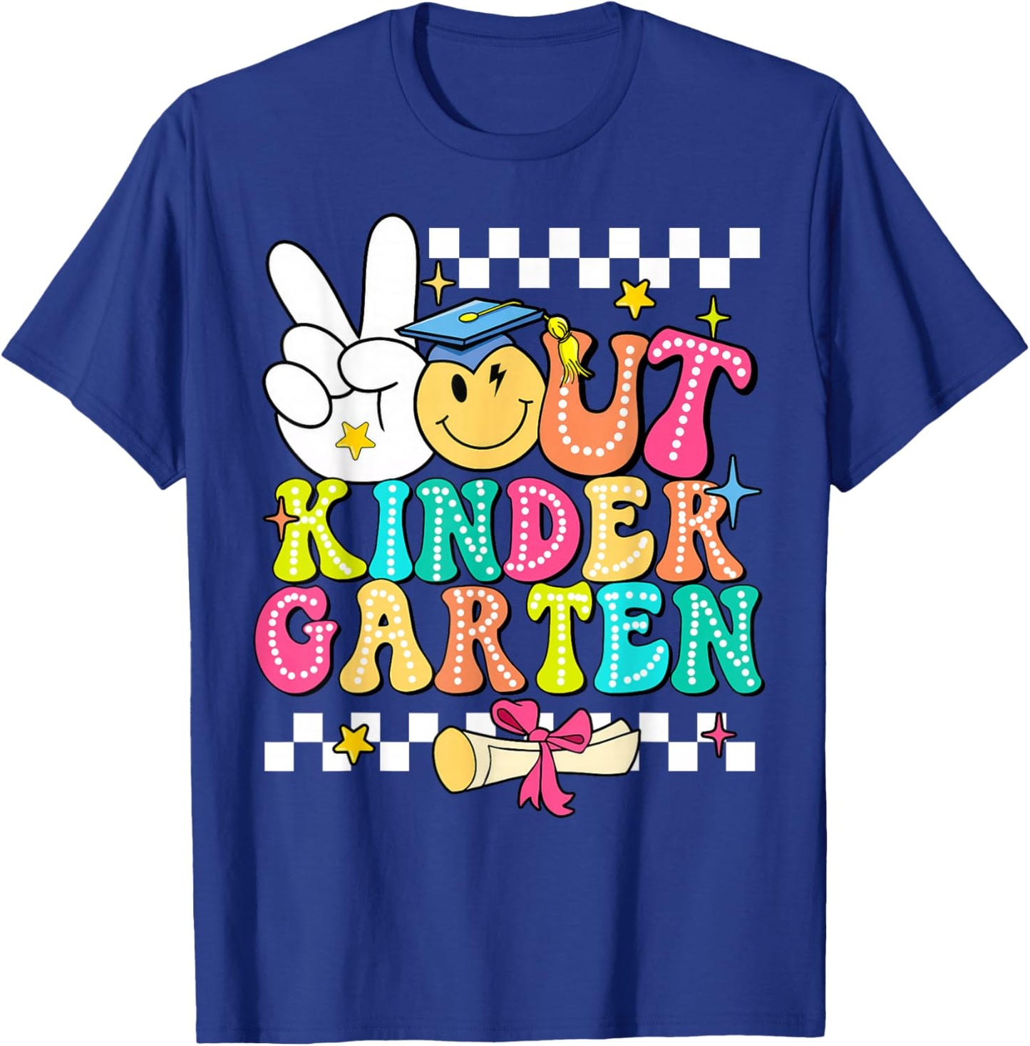 Peace Out Kinder Garten Graduation Funny Teacher Student Men Women Kids T-Shirt - T-Shirt | Royal