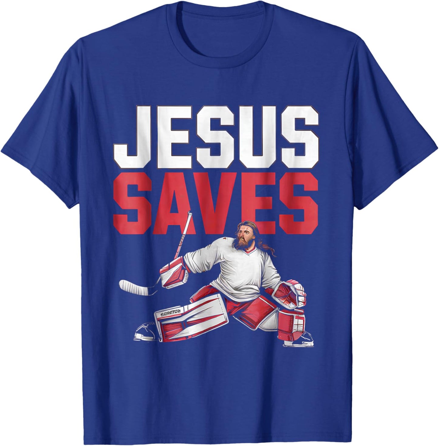 Jesus Saves Ice Hockey Goalie Sport Religious Christian T-Shirt - T-Shirt | Royal