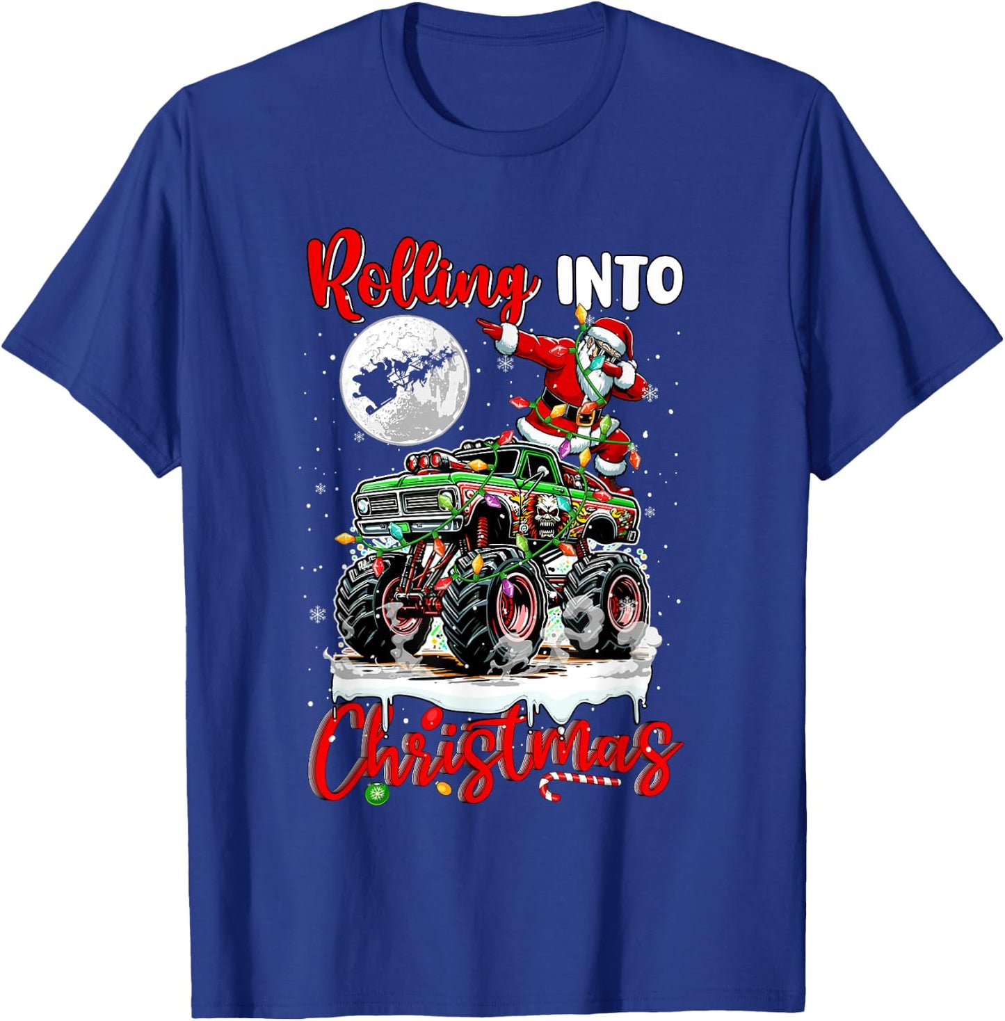 Rolling Into Christmas Santa Dabbing On Monster Truck Driver T-Shirt - T-Shirt | Royal
