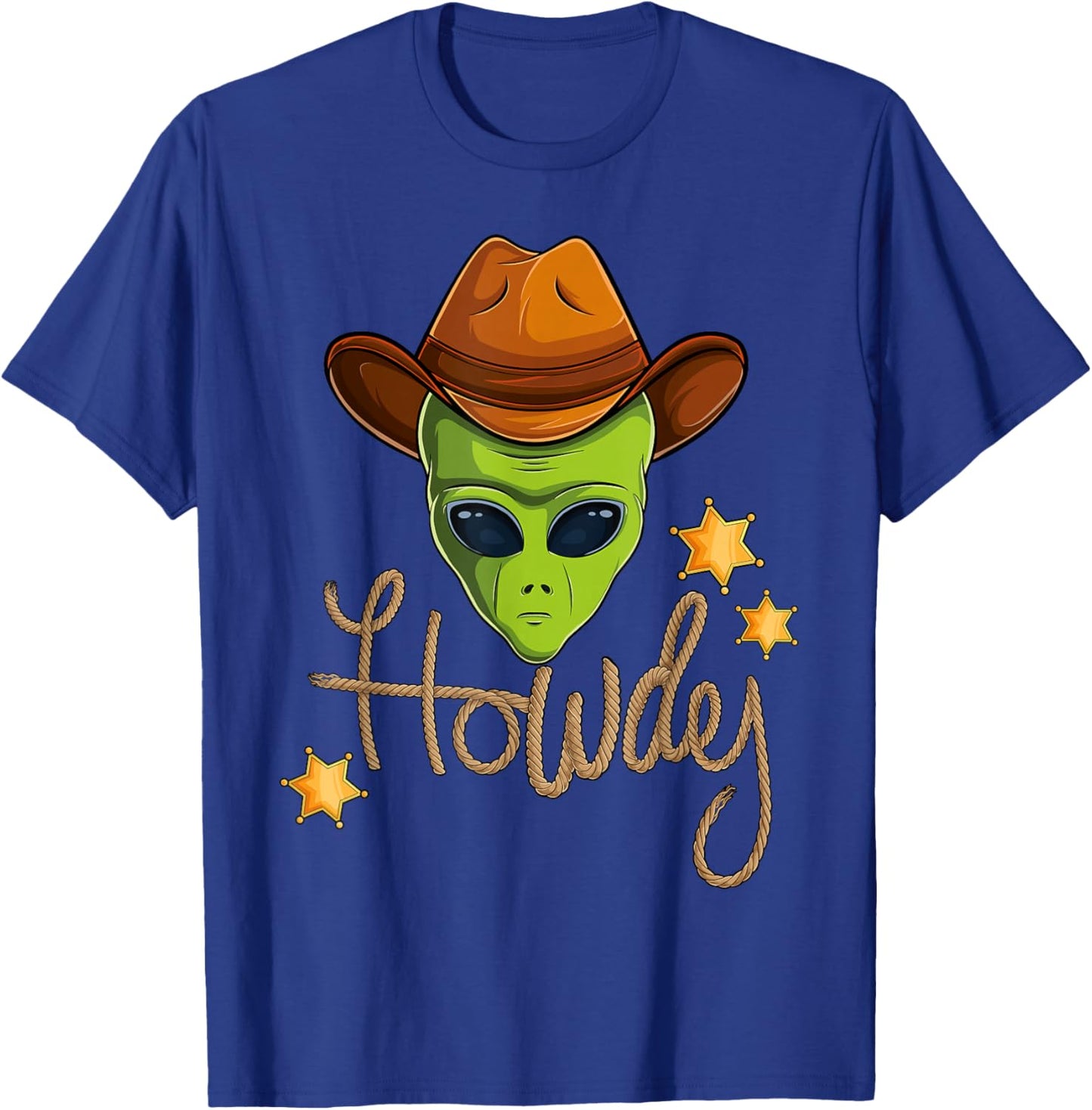 Funny Cowboy Alien Howdy Space UFO Western Rodeo Men Women T-Shirt - T-Shirt | Royal