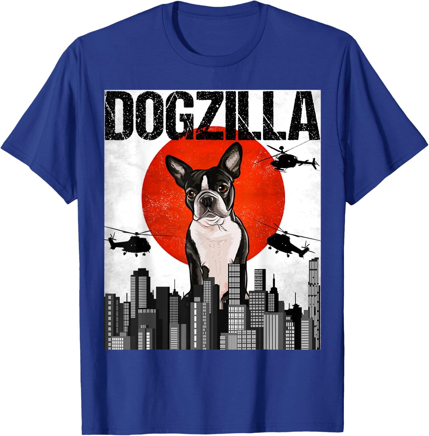 Funny Vintage Japanese Dogzilla Boston Terrier T-Shirt - T-Shirt | Royal