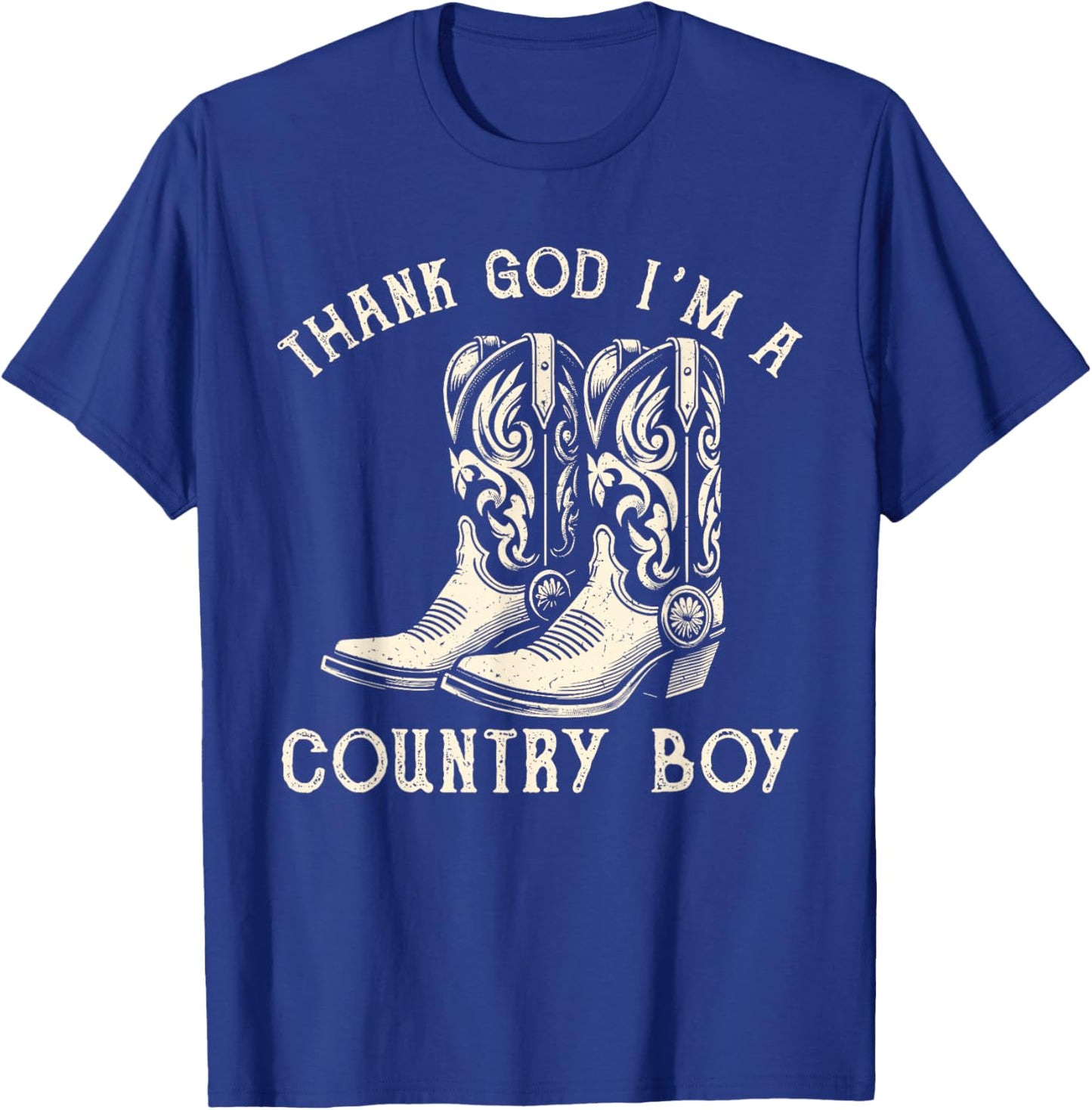 Thank God I'm A Country Music Boy Cowboy Western Retro T-Shirt - T-Shirt | Royal
