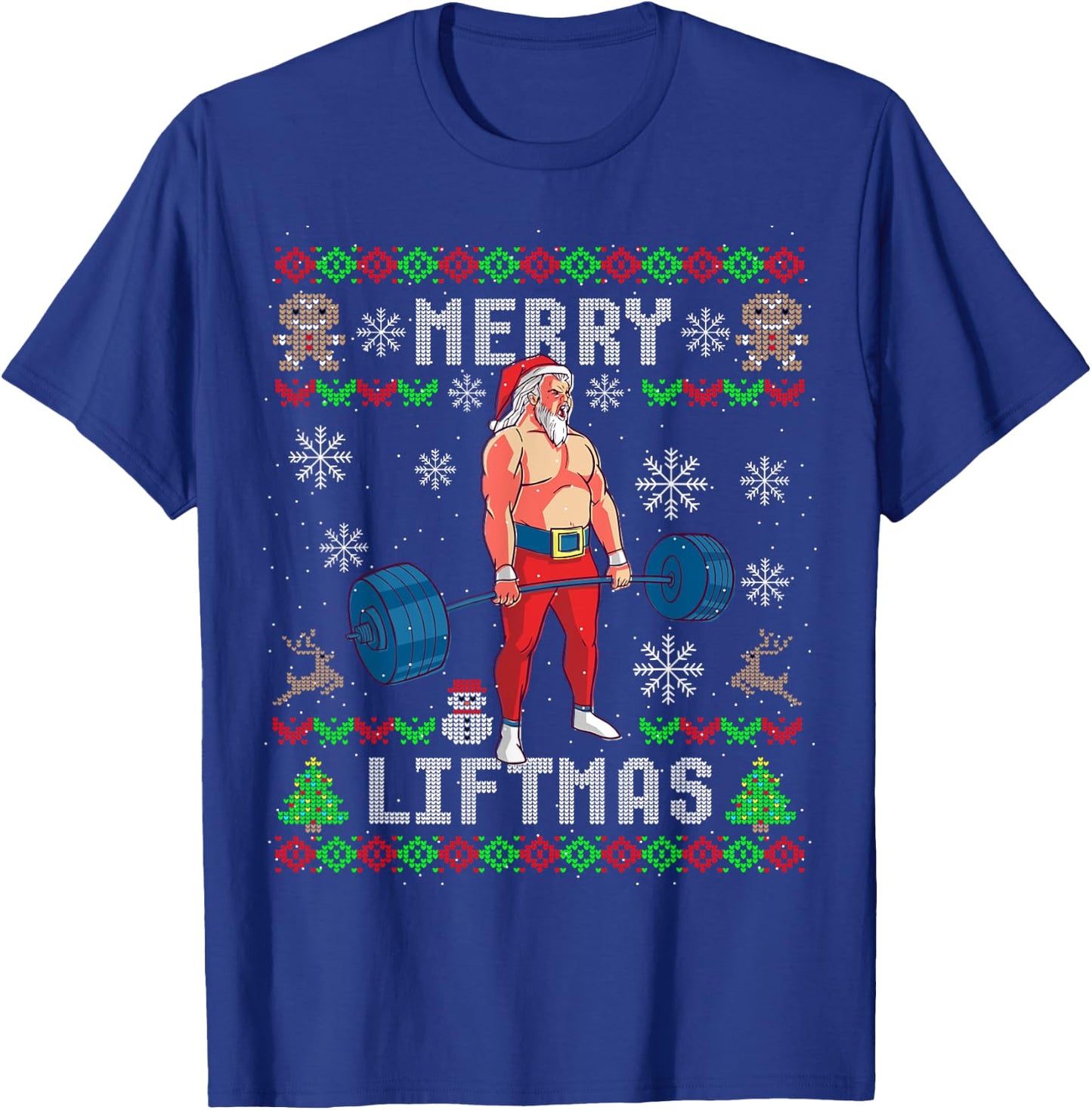 Funny Merry Liftmas Ugly Christmas Workout Powerlifting T-Shirt - T-Shirt | Royal