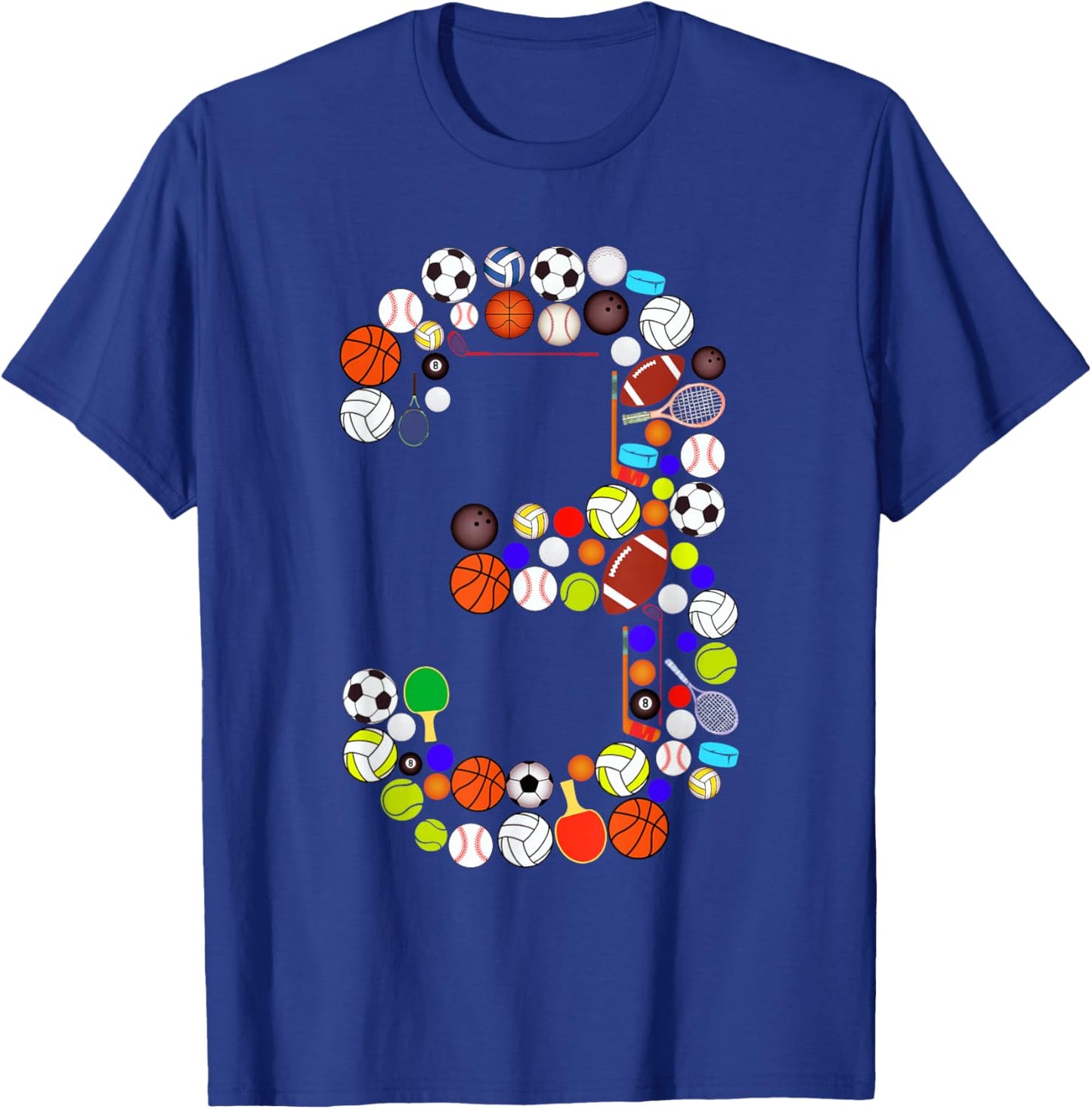 Kids 3rd Birthday Sports Big Number Three 3 Year Old Boy T-Shirt - T-Shirt | Royal