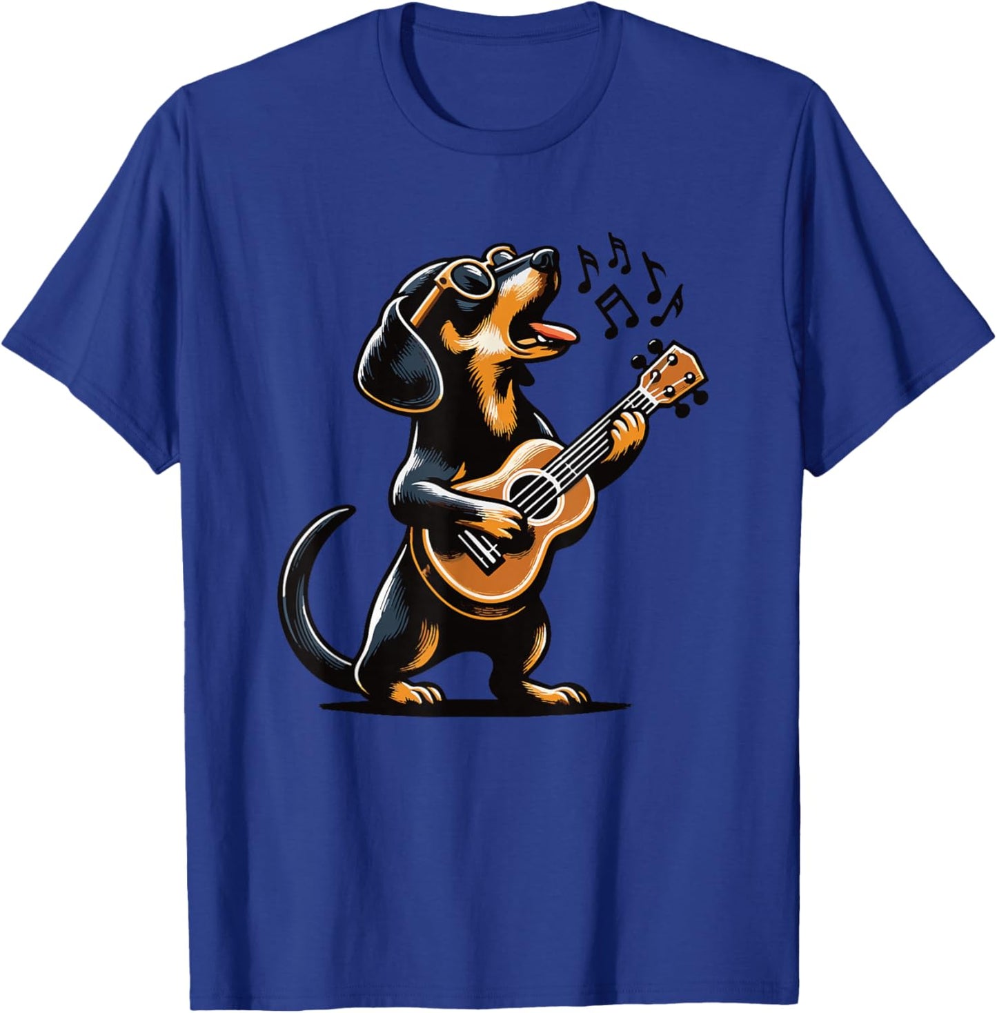 Dog Playing Guitar Singing Dachshund Wiener Dog Funny T-Shirt - T-Shirt | Royal