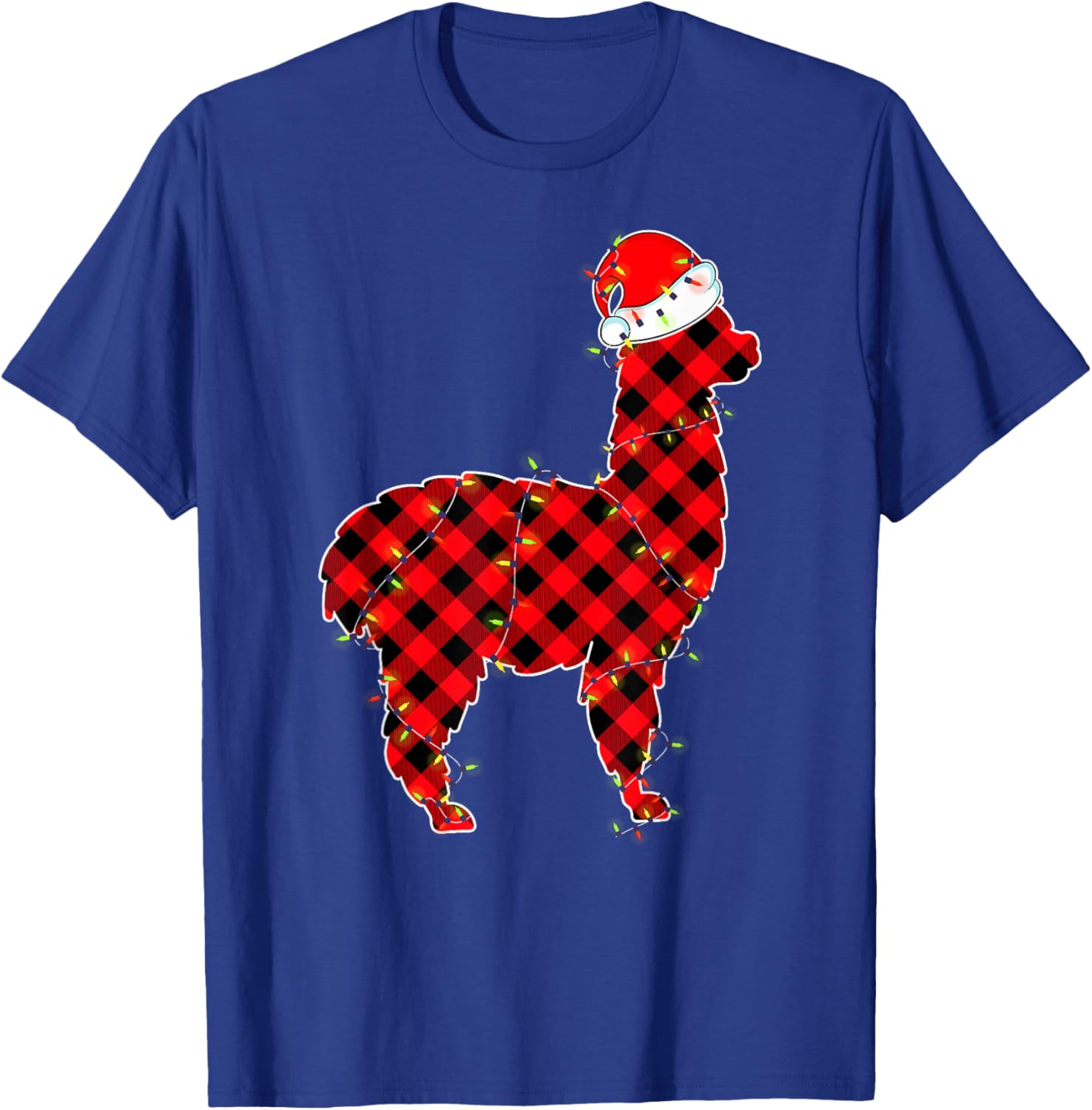 Red Plaid Llama Christmas Lights Pajamas Adult Kids T-Shirt - T-Shirt | Royal