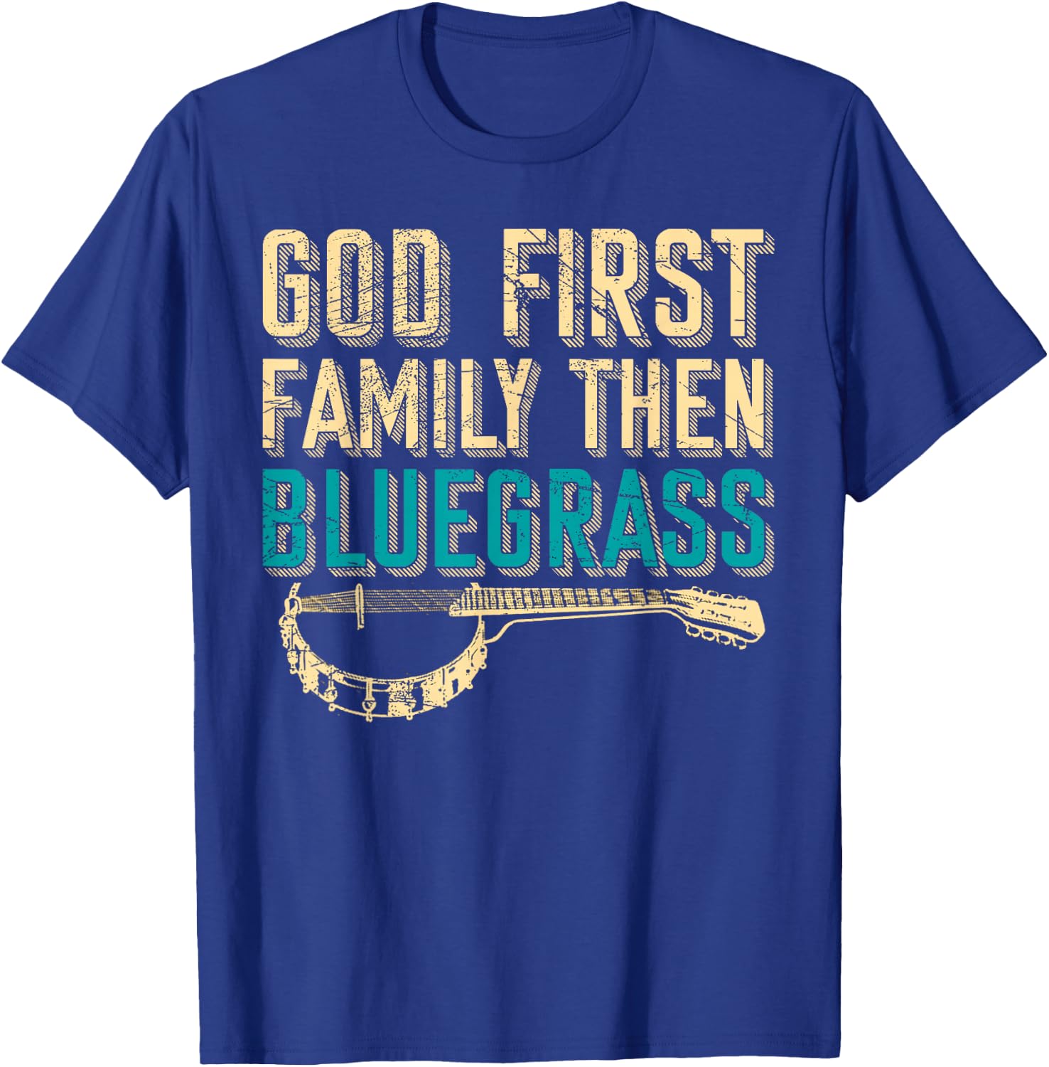 Bluegrass Music Guitar Player and Funny Banjo Instrument T-Shirt - T-Shirt | Royal