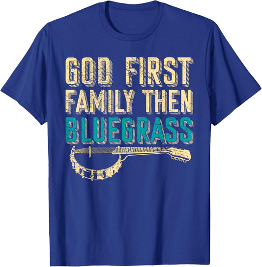 Bluegrass Music Guitar Player and Funny Banjo Instrument T-Shirt - T-Shirt | Royal