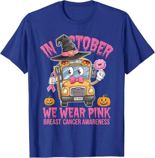 In October We Wear Pink School Bus T-Shirt - T-Shirt | Royal