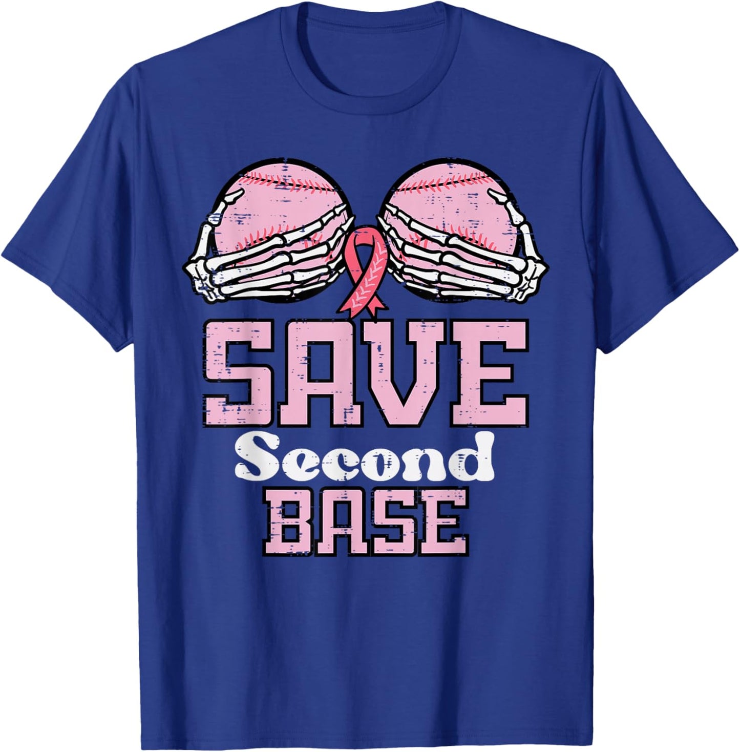Breast Cancer Baseball Save 2nd Base Awareness Men Women T-Shirt - T-Shirt | Royal