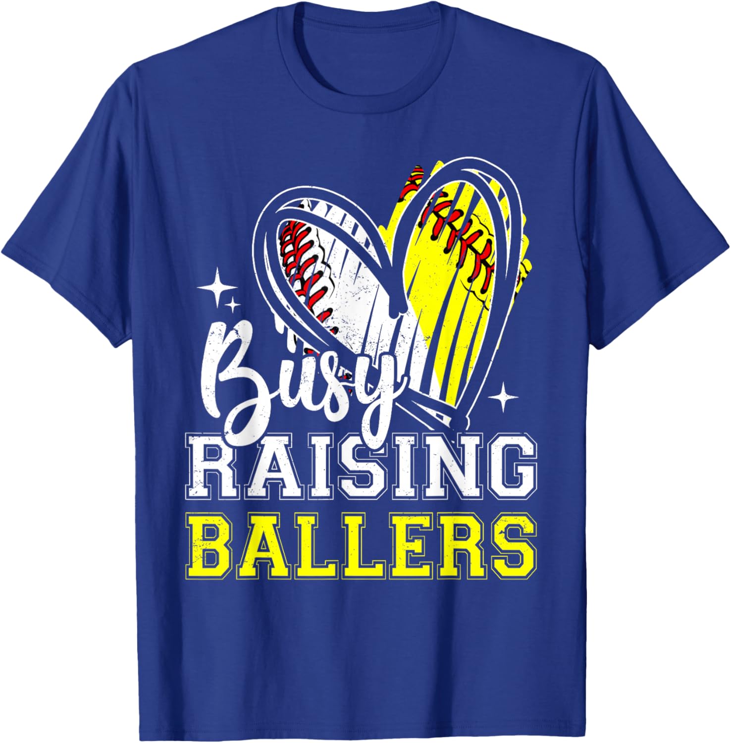 Busy Raising Ballers Heart Softball Baseball Mom T-Shirt - T-Shirt | Royal