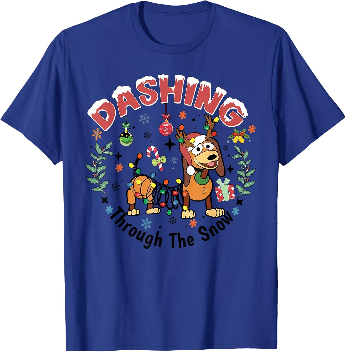 Dashing Through The Snow Funny Dachshund Dog Christmas Light Men Women T-Shirt - T-Shirt | Royal