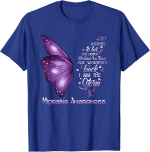 I am the storm Migraine Awareness Butterfly T-Shirt - T-Shirt | Royal