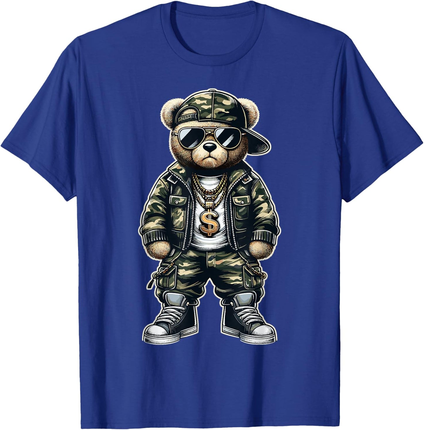 Camouflage Hip Hop Teddy Bear T-Shirt - T-Shirt | Royal