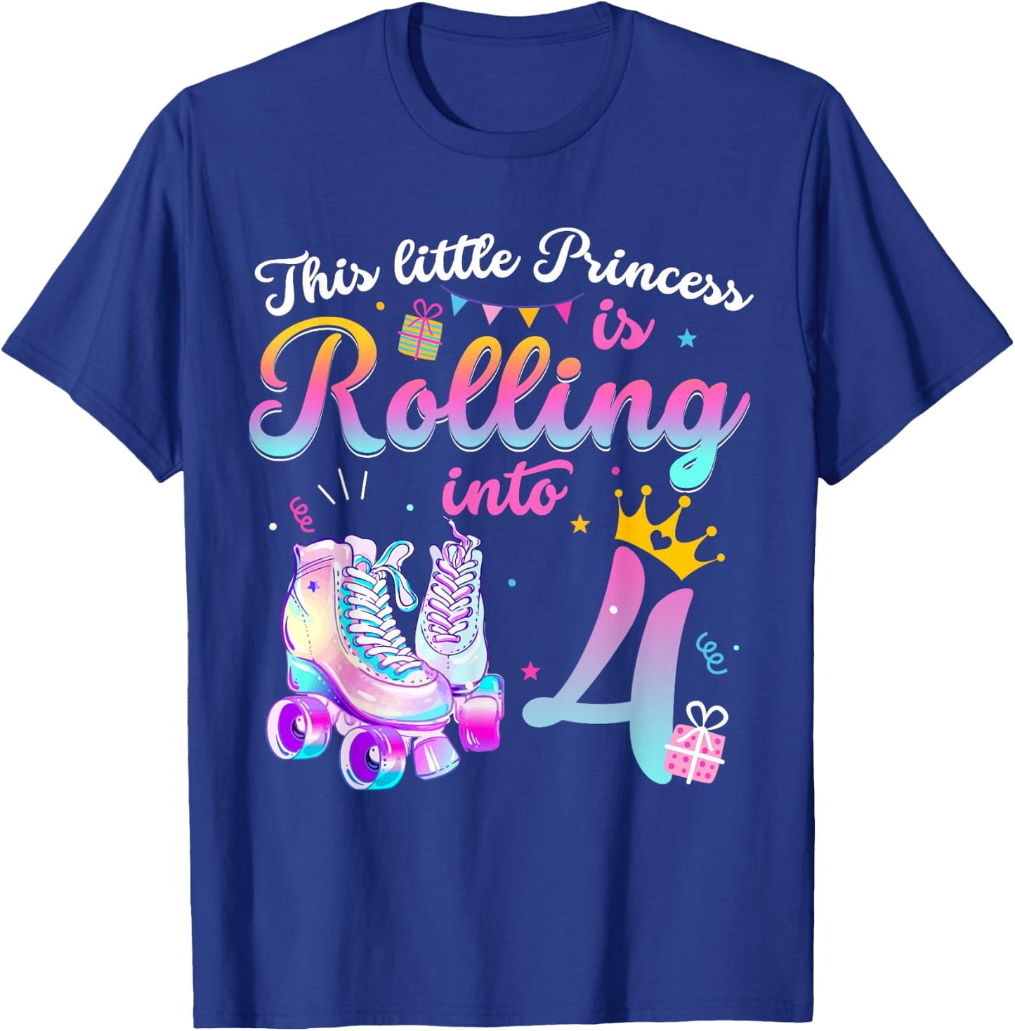 Roller Skate 4th Birthday Shirt 4 Year Old Girl Party Outfit T-Shirt - T-Shirt | Royal