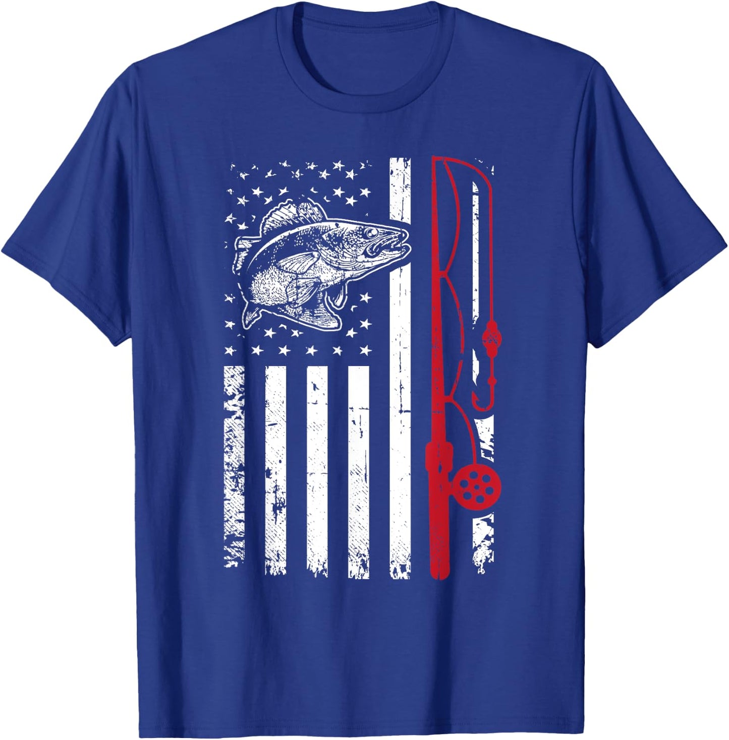Vintage Walleye Fish T Shirt Fishing American Flag Gift T-Shirt - T-Shirt | Royal