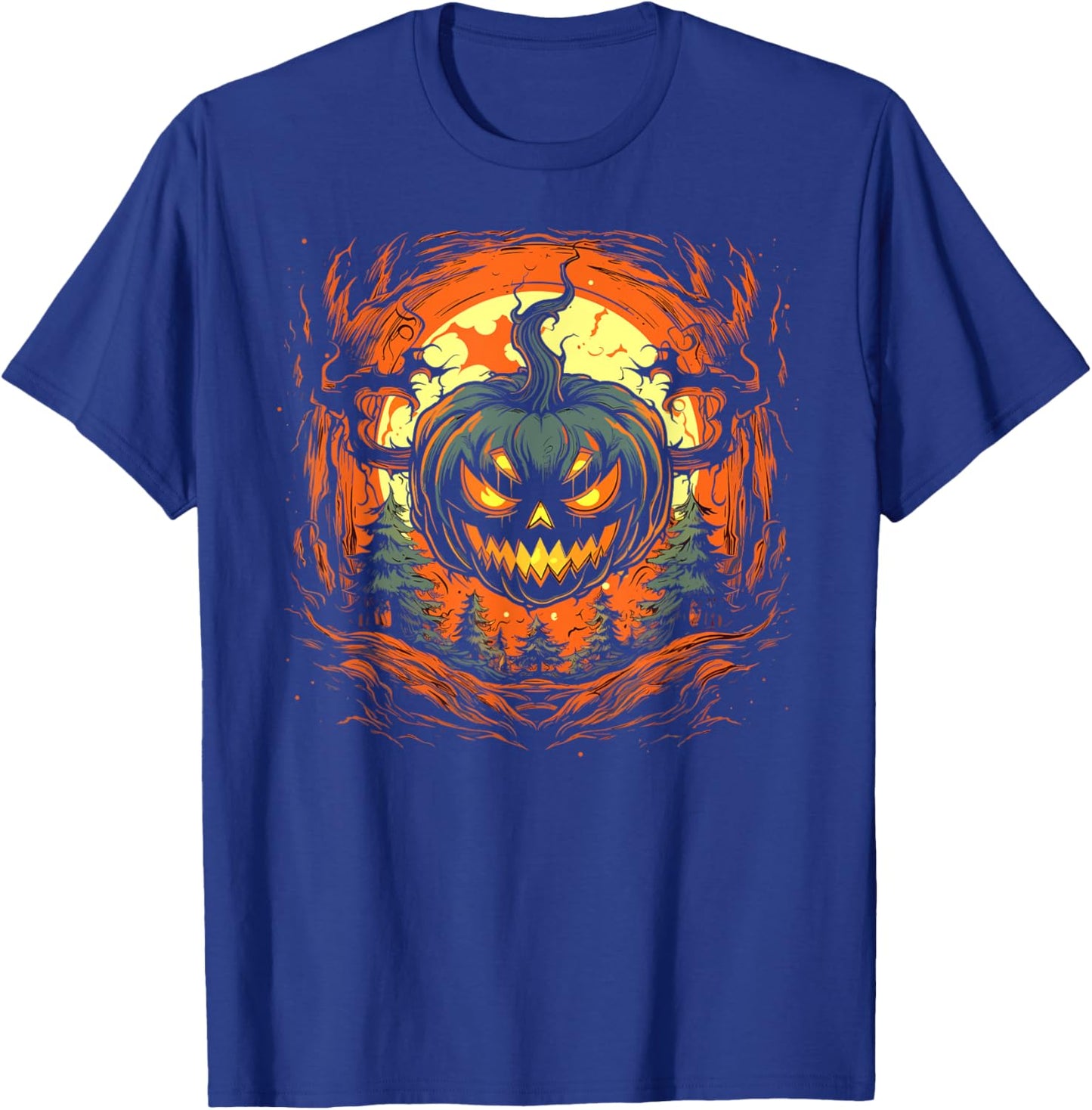 Pumpkin Jack o Lantern Demon Monster Scary Halloween Graphic T-Shirt - T-Shirt | Royal