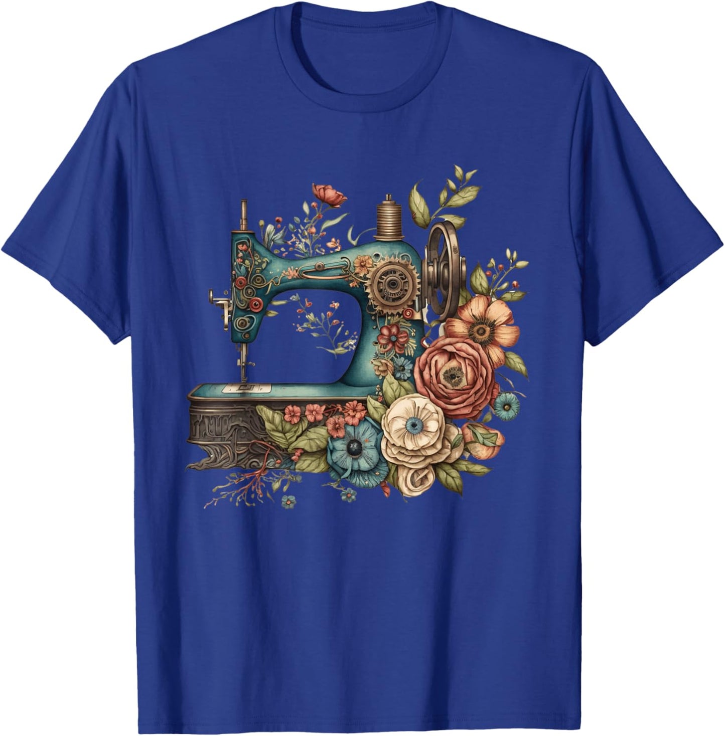 Floral Sewing Machine - Flower Seamstress Sewing Machine T-Shirt - T-Shirt | Royal
