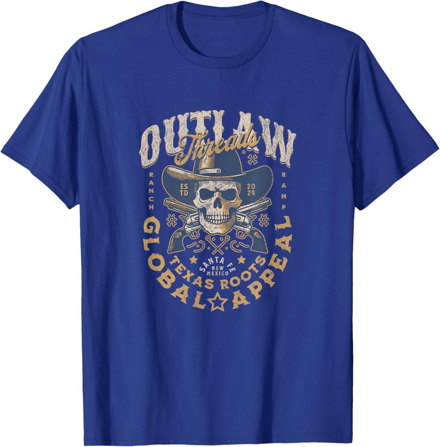 Outlaw Threads - Cowboy Skull Dead Revolver Skeleton T-Shirt - T-Shirt | Royal