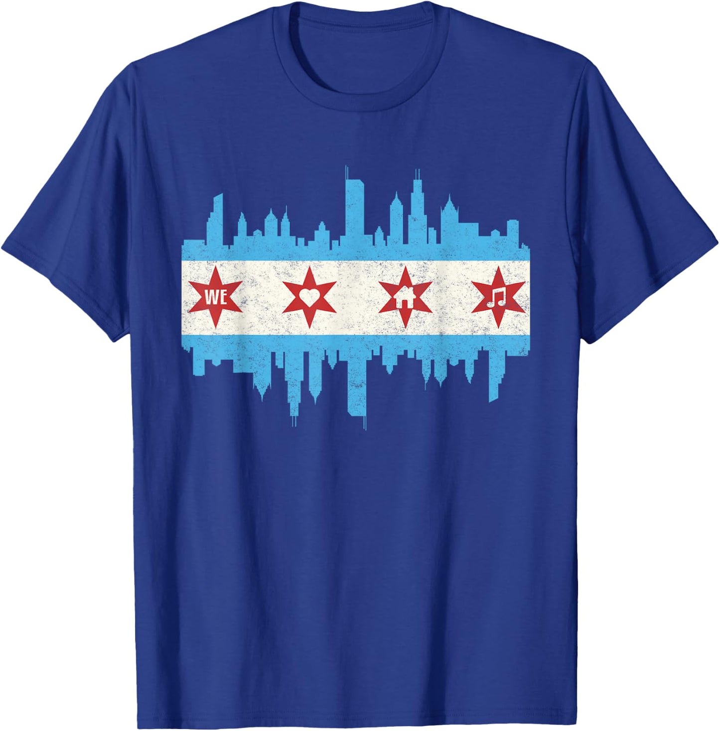 Chicago House Music Vintage DJ EDM Flag Skyline Party Group T-Shirt - T-Shirt | Royal